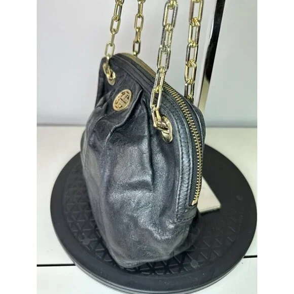 Tory Burch Dena Mini Black Crinkle Leather  Crossbody Chain Bag - Picture 6 of 11